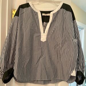 LOFT Navy and White Striped Blouse NWT